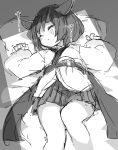  1girl done_(donezumi) female japanese_clothes lying monochrome on_back sash short_hair sketch sleeping solo touhoku_kiritan voiceroid 