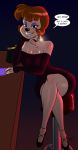  2018 aeolus06 anthro bar bar_stool bare_shoulders black_nose breasts canine choker cleavage clothed clothing dialogue disney dog dress ear_piercing english_text eyelashes eyeshadow female footwear goof_troop hair half-closed_eyes handbag looking_at_viewer makeup mammal mature_female peg_pete piercing red_hair seductive shoes short_hair sitting small_waist smile solo speech_bubble teeth text wide_hips 