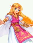  :d blonde_hair blue_eyes bracer circlet dress earrings gem hair_intakes jewelry long_hair necklace ohil_(ohil822) open_mouth pointy_ears princess_zelda short_sleeves shoulder_pads simple_background smile solo straight_hair tabard the_legend_of_zelda the_legend_of_zelda:_a_link_between_worlds triforce white_background white_dress 