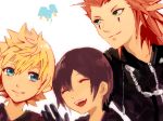  axel_(kingdom_hearts) black_coat_(kingdom_hearts) blonde_hair blue_eyes closed_mouth commentary_request food gloves ice_cream kingdom_hearts kingdom_hearts_358/2_days long_hair multiple_boys open_mouth organization_xiii ramochi_(auti) roxas short_hair xion_(kingdom_hearts) 