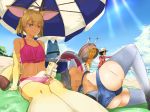 =d animal_ears arm_support armpits arms_up ass back bangs bare_shoulders beach beach_towel beach_umbrella bikini black_hair blonde_hair blue_bikini blue_sky blue_swimsuit carrying closed_mouth collarbone commentary_request common_raccoon_(kemono_friends) cup day drinking_straw elbow_gloves extra_ears eyebrows_visible_through_hair fennec_(kemono_friends) foreshortening fox_ears fox_tail gloves grey_hair hat_feather helmet highres holding hood hood_down hoodie horizon innertube kaban_(kemono_friends) kemono_friends knee_up koshian_(koukidesu) long_sleeves looking_afar looking_at_another lucky_beast_(kemono_friends) lying multiple_girls navel ocean on_ground on_side outdoors pink_bikini pink_swimsuit pith_helmet print_bikini print_swimsuit raccoon_ears raccoon_tail sand serval_(kemono_friends) serval_ears serval_print serval_tail shade short_hair sitting sky smile stomach striped_tail sunlight sweat swimsuit tail thighhighs towel umbrella walking water yellow_eyes yellow_legwear |_| 