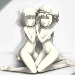  2girls aki_minoriko aki_shizuha breasts hand_holding hat looking_at_viewer multiple_girls ninifinin nipples nude open_mouth petrification pussy small_breasts tears touhou 