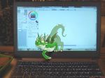  2013 computer dragon feral horn kogotsuchidark laptop mixed_media paint_tool_sai photo photo_background real scales scalie wings 