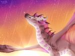  2018 absurd_res curved_horn digital_media_(artwork) dragon female feral flying hi_res horn membranous_wings nashiholy scalie solo spines western_dragon wings 