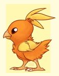  2016 ambiguous_gender border brown_eyes digital_drawing_(artwork) digital_media_(artwork) feathers nintendo orange_feathers pok&eacute;mon pok&eacute;mon_(species) side_view simple_background skdaffle smile solo torchic video_games yellow_background yellow_border yellow_feathers 