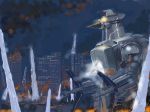 city crystal destruction fire giant_robot glowing glowing_eyes godzilla_(series) mecha moguera night robot smoke 