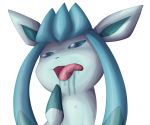  2014 blue_eyes dlrowdog drooling eeveelution glaceon nintendo open_mouth pok&eacute;mon pok&eacute;mon_(species) saliva simple_background solo tongue tongue_out video_games white_background 