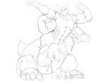  2015 4_toes 5_fingers 6_arms abs alien biceps big_muscles claws disney experiment_(species) flexing fur greyscale head_tuft lilo_and_stitch male monochrome multi_arm multi_limb muscular notched_ear pecs simple_background sketch small_tail smile solo stitch taur toe_claws toes vibershot white_background 