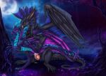  2018 blue_pussy cum cum_in_pussy cum_inside detailed_background digital_media_(artwork) dragon duo female feral from_behind_position hi_res male male/female membranous_wings moon night penetration purple_eyes pussy red_eyes scalie selianth sex vaginal vaginal_penetration western_dragon wings 