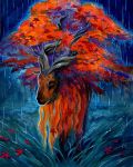  bovine detailed_background feral horn mammal red_eyes solo standing tamberella traditional_media_(artwork) 