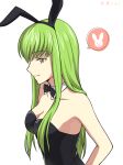  animal_ears bangs black_bow black_hairband black_leotard bow bowtie breasts bunny_ears bunny_girl bunnysuit c.c. choker cleavage code_geass collarbone eyebrows_visible_through_hair fake_animal_ears green_hair hairband highres leotard long_hair medium_breasts setu_kurokawa shiny shiny_hair simple_background sleeveless smile solo striped_leotard upper_body very_long_hair white_background yellow_eyes 