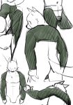  2016 anthro bottomless butt canine clothed clothing digital_drawing_(artwork) digital_media_(artwork) looking_back mammal manmosu_marimo monochrome pose simple_background sketch solo standing white_background white_canine_(marimo) 