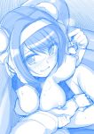  1girl blue breast_squeeze breasts breasts_outside couch double_bun from_above guided_crotch_grab hair_intakes hairband haruhisky heavy_breathing highres looking_to_the_side monochrome nipples pasties_removed pov sitting sketch smile suzumiya_haruhi suzumiya_haruhi_no_yuuutsu 