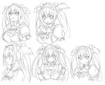  1girl airi_(queen&#039;s_blade) breasts character_sheet detached_collar dress female highres large_breasts long_hair maid maid_headdress monochrome multiple_views queen&#039;s_blade queen&#039;s_blade_unlimited simple_background smile twintails 