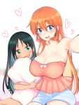  :d alternate_hairstyle armpits bangs bare_shoulders black_hair blue_eyes blush breasts charlotte_e_yeager cleavage covered_nipples drawstring emirio_(user_wmup5874) eyebrows_visible_through_hair fang francesca_lucchini green_eyes hair_between_eyes heart highres large_breasts long_hair looking_at_viewer md5_mismatch multiple_girls open_mouth orange_hair outstretched_arm pillow pillow_hug reaching_out self_shot shorts side-by-side sidelocks signature sitting smile strapless strike_witches taking_picture taut_clothes tubetop white_shorts world_witches_series 