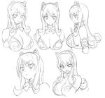  1girl armor blush breasts character_sheet elina female large_breasts long_hair monochrome multiple_views queen&#039;s_blade queen&#039;s_blade_unlimited simple_background smile solo 