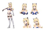  1girl armor bikini_armor blonde_hair blue_eyes blush breasts character_sheet elina female green_eyes highres large_breasts long_hair multiple_views queen&#039;s_blade queen&#039;s_blade_unlimited solo thong 