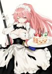  alternate_costume anti-materiel_rifle apron bangs black_ribbon blush breasts buckle buttons cake commentary_request cream cream_on_face damaged eyebrows_visible_through_hair finger_licking food food_on_face girls_frontline gun heart highres holding holding_plate large_breasts leg_up licking lifted_by_self long_hair looking_at_viewer maid maid_headdress naruwe neck_ribbon ntw-20 ntw-20_(girls_frontline) one_eye_closed open_mouth pantyhose pink_eyes pink_hair plate pocky ponytail puffy_short_sleeves puffy_sleeves ribbon rifle scope short_sleeves sidelocks skirt skirt_lift slit_pupils sniper_rifle solo symbol-shaped_pupils tassel torn_clothes very_long_hair weapon white_legwear 