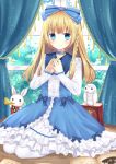  artist_request blonde_hair blue_bow blue_choker blue_dress blue_eyes blush book bow bunny choker copyright_request curtains day dress fingers_together frilled_dress frills hair_bow heart heart-shaped_pupils indoors lolita_fashion long_hair long_sleeves looking_at_viewer official_art open_book pantyhose ritacoeri seiza sitting smile solo stuffed_animal stuffed_owl stuffed_toy symbol-shaped_pupils tree 