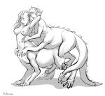  barbed_penis breasts duo from_behind_position herm horn intersex long_ears monochrome mounting nipples nude penis poof-poof ridge_spines scalie sex spines tail_spines taur taur_on_taur 