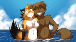  anthro blush breasts brown_fur canine chest_tuft crossgender dog edit embarrassed evals eyes_closed featureless_breasts female fox fur keidran male male/female mammal mike_(twokinds) multicolored_fur orange_fur shy smile tom_fischbach tuft two_tone_fur twokinds white_fur 