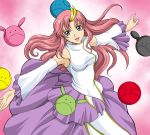  :d blue_eyes dress floating_hair gundam gundam_seed hair_ornament hanzou haro lacus_clyne long_dress long_hair long_sleeves open_mouth outstretched_arms pink_hair smile solo very_long_hair white_sleeves 