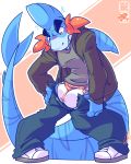  angry anthro diaper fish getting_dressed hybrid lilchu male marine mudkip nintendo pok&eacute;mon pok&eacute;mon_(species) shark solo struggling video_games 