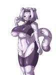  2014 breasts clothed clothing crop_top dlrowdog feline female looking_at_viewer mammal shirt simple_background solo sweat white_background 