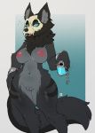  2018 abyssal_wolf anthro avante92 big_breasts black_claws black_fur blue_eyes breasts canine chain claws digital_media_(artwork) esther female fluffy fluffy_tail fur grey_fur long_tail looking_at_viewer mammal multicolored_fur nipples pawpads pink_nipples pink_pawpads pussy shackles skull_mask solo striped_fur stripes thick_thighs two_tone_fur wide_hips 