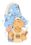  anthro blue_fur burgerpants cat clothed clothing drying duo feline fur holding_towel lagomorph male mammal nicecream_man rabbit rokuyon smile towel undertale video_games water wet 