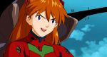  1girl breasts female game_cg girlfriend_of_steel hair_between_eyes hair_ornament long_hair neon_genesis_evangelion neon_genesis_evangelion:_iron_maiden plugsuit sky smile soryu_asuka_langley twintails 