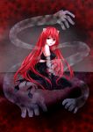  1girl black_dress diclonius dress elfen_lied horns long_hair lucy monster_girl red_eyes red_hair vectors 
