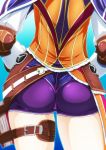  1girl artist_request ass from_behind head_out_of_frame laxia_(ys) pov_ass shiny shiny_clothes shiny_skin short_shorts shorts solo thigh_strap ys ys_viii_lacrimosa_of_dana 