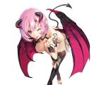  demon horns misaki_kurehito photoshop pink_hair short_hair wings 