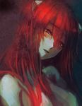  1girl breasts cleavage diclonius elfen_lied horns long_hair lucy monster_girl nude open_mouth red_eyes red_hair sad upper_body 