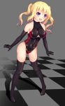  armpits blonde_hair bodysuit boots breasts cleavage_cutout commentary_request elbow_gloves enu_naitsu gloves highleg highleg_leotard leotard thigh_boots thighhighs twintails 