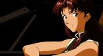  1girl breasts car dress female game_cg girlfriend_of_steel ground_vehicle hair_between_eyes katsuragi_misato long_hair motor_vehicle neon_genesis_evangelion neon_genesis_evangelion:_iron_maiden purple_hair sitting 