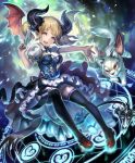  :d artist_request blonde_hair breasts bustier card cygames demon_girl demon_horns demon_tail demon_wings dog dress frills gremory_(shadowverse) horns large_breasts magic_circle official_art open_mouth pointy_ears puffy_sleeves ribbon shadowverse smile tail thighhighs twintails wings yellow_eyes 