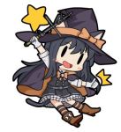  animal_ears asashio_(kantai_collection) bamomon black_dress black_hair boots bow bowtie cape cat_ears dress fairy_(kantai_collection) gloves halloween hat kantai_collection long_hair lowres star striped striped_legwear tail thumbs_up wand white_gloves witch witch_hat |_| 