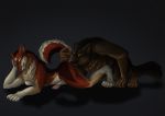  animal_genitalia anthro brown_fur canine claws digital_media_(artwork) duo fur hi_res icarus lying male male/male mammal paws penis red_fur simple_background tjin were werewolf wolf 