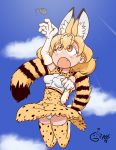  &lt;3 2018 5_fingers animal_humanoid armwear biped black_ears black_stripes black_tail blonde_hair bow_tie breasts brown_eyes clothing cloud elbow_gloves eyebrows eyelashes feline female fluffy fluffy_tail gloves hair humanoid inner_ear_fluff jumping kemono_friends legwear long_ears long_tail mammal mouse open_mouth pale_skin panties poethewondercat reaching rodent serval_(kemono_friends) serval_humanoid short_hair sky solo stockings striped_tail stripes suspended_in_midair teeth thigh_highs toy two_tone_ears two_tone_tail underwear upskirt yellow_ears yellow_tail 