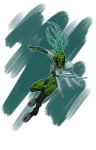  2018 armor bionicle bioniclechicken cybernetics cyborg dagger digital_drawing_(artwork) digital_media_(artwork) female green_body green_hair hair holding_object holding_weapon humanoid lariska lego long_hair machine mask mechanical_arm melee_weapon not_furry prosthetic prosthetic_arm robot simple_background solo standing weapon white_background yellow_eyes 