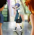  1boy 2girls blue_hair female girlfriend_of_steel hair_between_eyes ikari_shinji long_hair multiple_girls neon_genesis_evangelion neon_genesis_evangelion:_iron_maiden red_eyes school_uniform short_hair soryu_asuka_langley twintails walking 