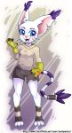  2018 anthro auntymoira biped breasts clothed clothing digimon digital_media_(artwork) eyebrows eyelashes feline female full-length_portrait fully_clothed fur gatomon mammal open_mouth portrait simple_background solo standing teeth toes tongue 