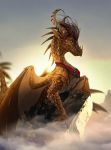  2018 brown_hair day detailed_background digital_media_(artwork) dragon feral hair membranous_wings outside scales scalie sky solo telleryspyro western_dragon wings yellow_eyes 