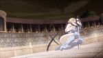  1girl animated animated_gif armor ass black_panties blonde_hair huge_ass leina panties queen&#039;s_blade running solo sword thong underwear weapon 
