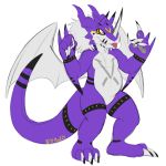  barazoku claws digimon dragon fan_character horn male may825 orange_eyes purple_scales scales scalie simple_background sketch slightly_chubby tattoo tongue tongue_out veegrowlmon wings 