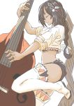  azur_lane black_hair boots braid breasts bu4321 commentary_request crop_top dark_skin double_bass feathers hair_between_eyes hair_feathers hair_ornament highres instrument jewelry large_breasts long_hair native_american necklace short_sleeves shorts solo south_dakota_(azur_lane) thigh_boots thighhighs thighs white_background 