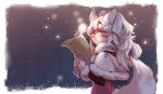  :&lt; animal_ears blush capelet coat from_side fur_trim holding_map long_sleeves looking_up map mesme night original pink_eyes snowing solo tail upper_body white_capelet white_hair winter_clothes winter_coat wolf_ears wolf_tail 
