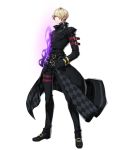  arm_belt black_footwear black_legwear black_pants blonde_hair earrings epic7 full_body hair_over_one_eye hand_in_pocket jewelry leg_belt long_sleeves looking_at_viewer magic male_focus official_art pants purple_earrings sez_gaien shoes standing stud_earrings transparent_background 